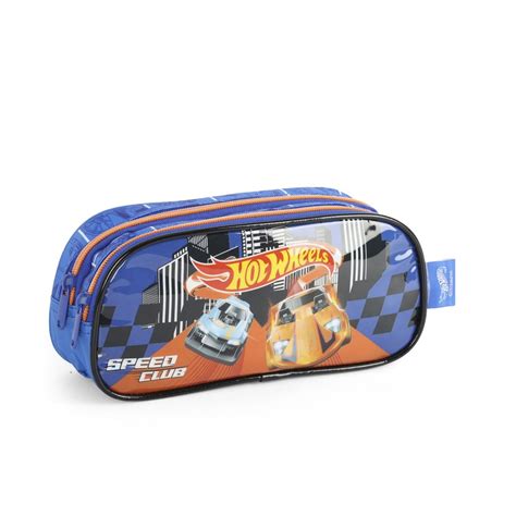 Kit Bolsa Escolar Infantil Lancheira E Estojo Hot Wheels Azul MALOA