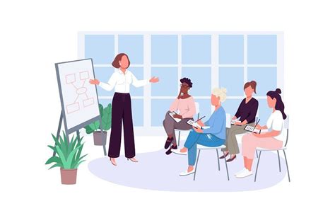 office girl meeting flat color characters gruppovaya rabota