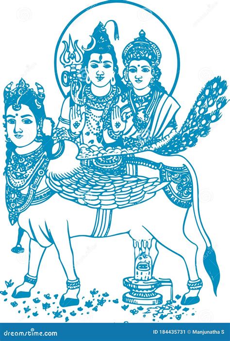 Lord Shiva And Parvati Hindu Wedding Card Design Element Drawing Of