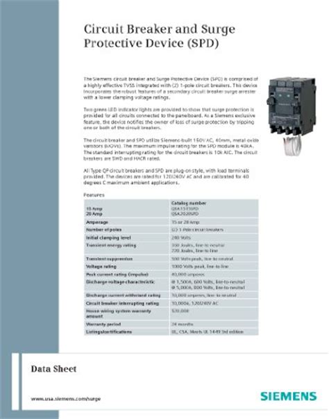 Siemens Qsa2020spd Whole House Surge Protection With Two 20 Amp Circuit Breakers