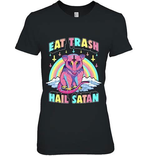 Womens Eat Trash Hail Satan Kawaii Pastel Goth Possum V Neck