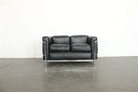 Lc2 Le Corbusier Black Leather Sofa By Pierre Jeanneret For Cassina At ...