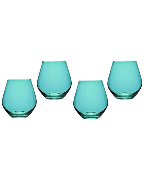 Godinger Meridian Stemless Wine Glasses Teal Set Of 4 Modesens