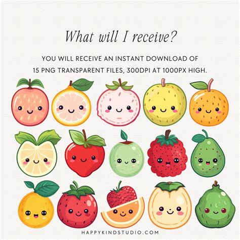 Cute Fruit Clip Art Kawaii Fruit Clip Art Cute Fruits Icons Fruit