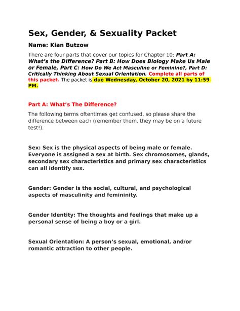 General Psychology Psy Sex Gender Packet Sex Gender Sexuality Packet Name Kian