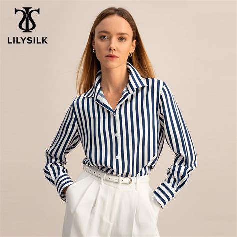 Lilysilk Camicia A Righe Di Seta Per Le Donne Primavera New