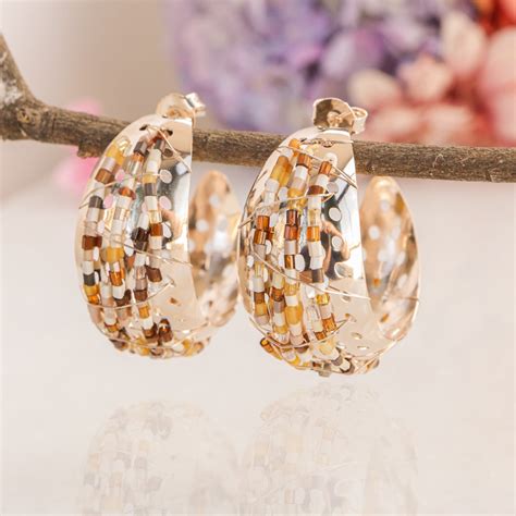 Brinco De Argola Vidrilhos Marrons E Nude Folheado Em Ouro K Magrini Joias