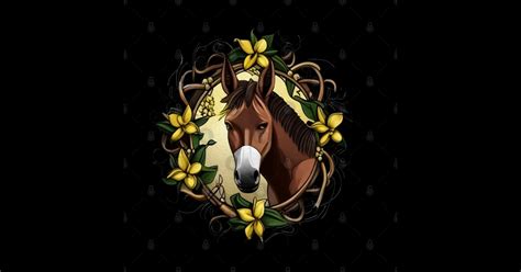 Mule Surrounded By A Wreath Of Yellow Jessamine Tattoo Style Art