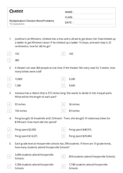 Division Word Problems Worksheets For Th Grade On Quizizz Free