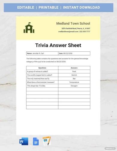 9 Printable Answer Sheet Templates Samples And Examples Free