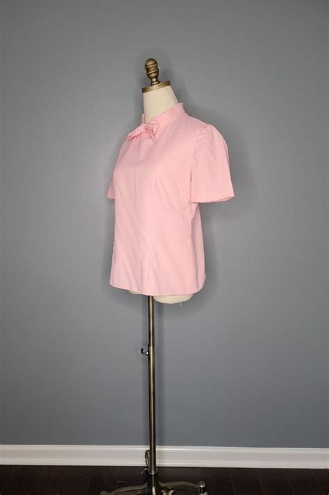 S Pink Blouse Pussy Bow Collar Small Gem