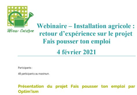 Aide à l installation agricole Fais pousser ton emploi Réseau