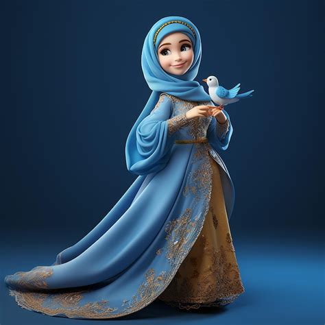 Premium Ai Image Muslim Woman Wearing Princess Blue Dress With Hijab