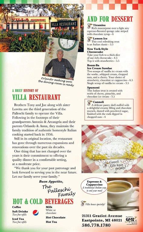 Menu Of Villa Restaurant And Pizzeria In Eastpointe Mi 48021