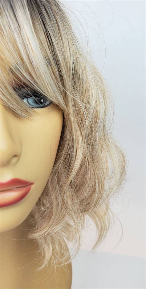 Wavy Rooted Blonde Bob Wig Highlighted Blonde Wavy Wig Etsy