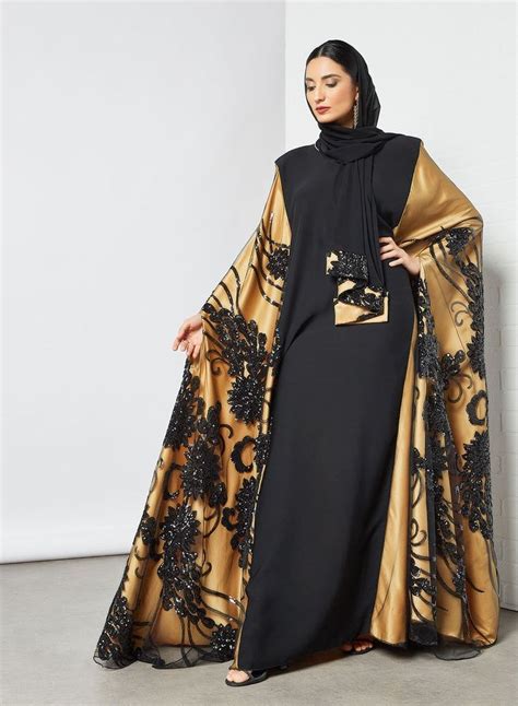 Black Sequins Embellished Kaftan Abaya Heracloset Online