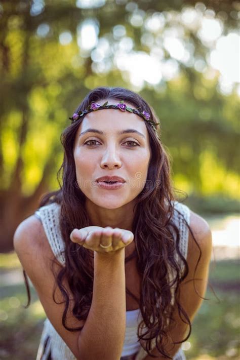 Pretty Brunette Blowing A Kiss Stock Photo Image Of Adult Parkland 54767166