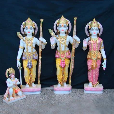 Painted Hindu White Marble Ram Darbar Statue For Worship At Rs