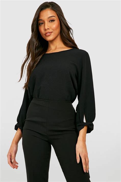 Womens Black Bow Sleeve Woven Blouse Boohoo Uk