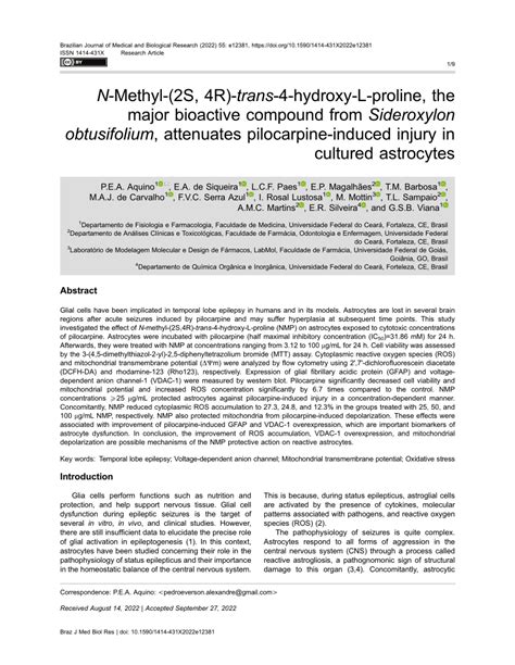 Pdf N Methyl S R Trans Hydroxy L Proline The Major Bioactive