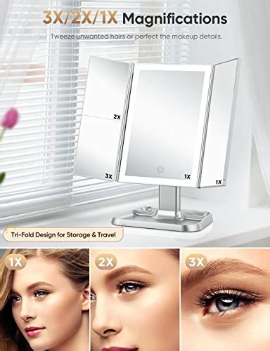 Tri Fold Tabletop Mount Makeup Mirror With 72 Led Lights Vanity Mirror