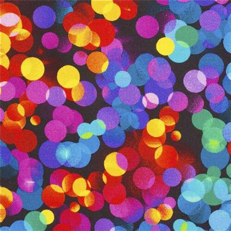 Fabric With Bokeh Dancing Polka Dots In Rainbow Color Timeless