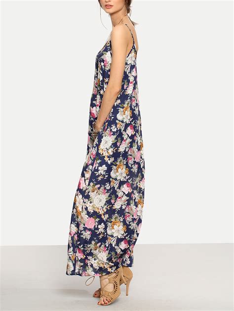 Cami Straps Floral Print Maxi Dress Shein Sheinside