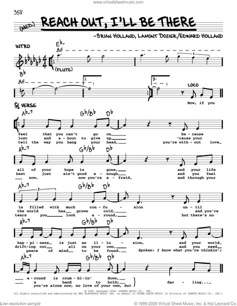 Reach Out Ill Be There Sheet Music Real Book Melody And Chords