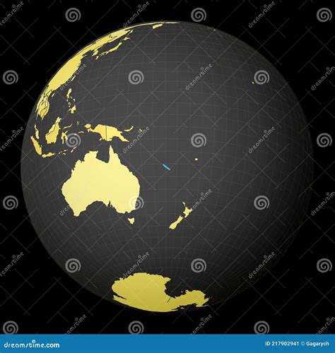 New Caledonia On Dark Globe With Yellow World Map Stock Vector