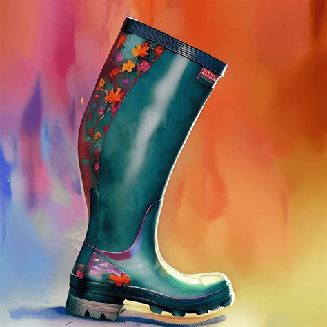 Tall Rain Boots with Flowers · Creative Fabrica