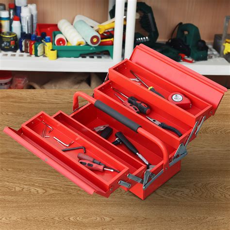 PORTABLE 5-TRAY CANTILEVER Metal Tool Box Steel Tool Chest Cabinet, Red ...