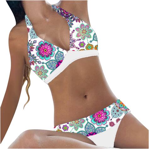 Hbyjlzyg Bikini Sets For Women Vacation Beach Split Print Stitching