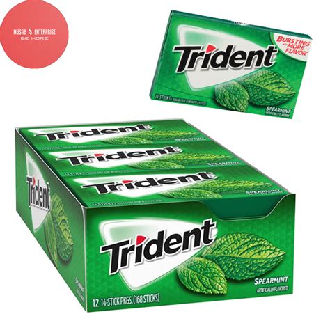 trident bubble gum spearmint sugar  pack   chewing gums box