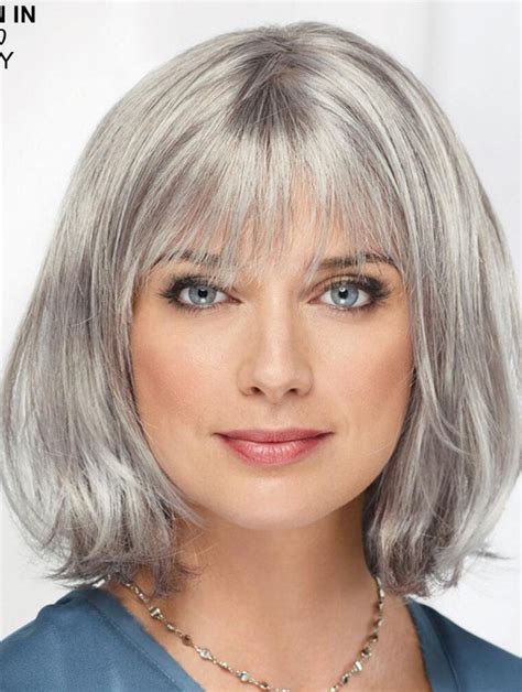 Straight Chin Length 12 Monofilament Sassy Grey Wigs