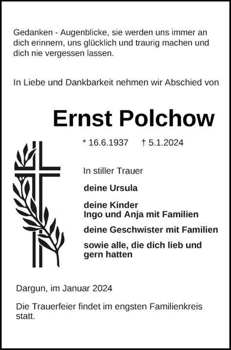 Traueranzeigen Von Ernst Polchow Trauer Nordkurier