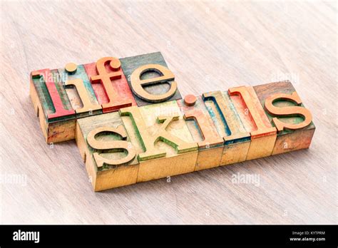 Life Skills Word Abstract Im Hochdruck Holz Art Klischees