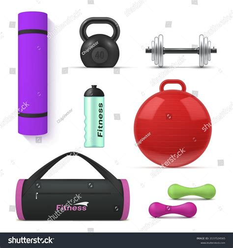 Collection Realistic Fitness Equipment Vector Illustration Stock Vector Royalty Free