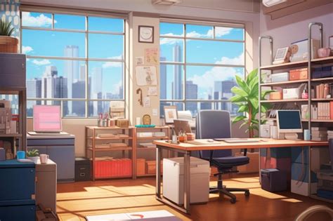 Premium Ai Image Office Interior Indoor Anime Visual Novel Game