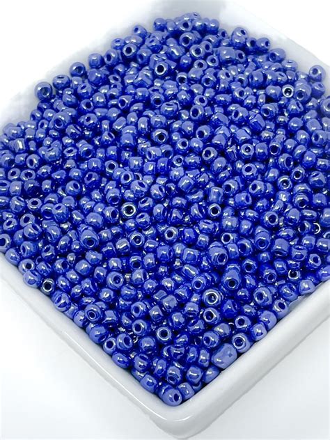 Diy Craft Seed Beads 80 Opaque Blue Lustered Round Glass Seed Beads Blue Size About 3mm In