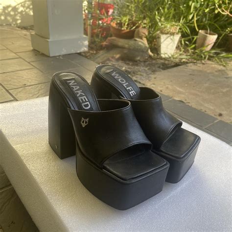 NAKED WOLFE CHUNKY MULES Jenna Black Leather Depop