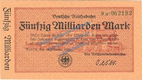 Reichsbahn De Mia Mk Banknote Milliarden Mark Schein In Kfr