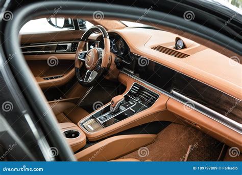 Porsche Panamera Turbo Yellow Interior Editorial Stock Image Image Of