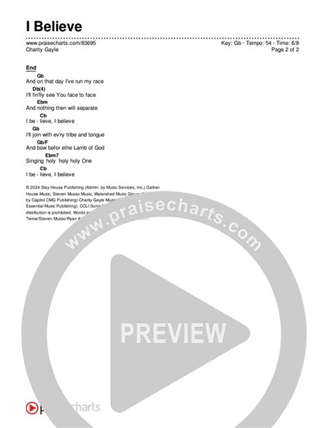 I Believe Chords PDF (Charity Gayle) - PraiseCharts