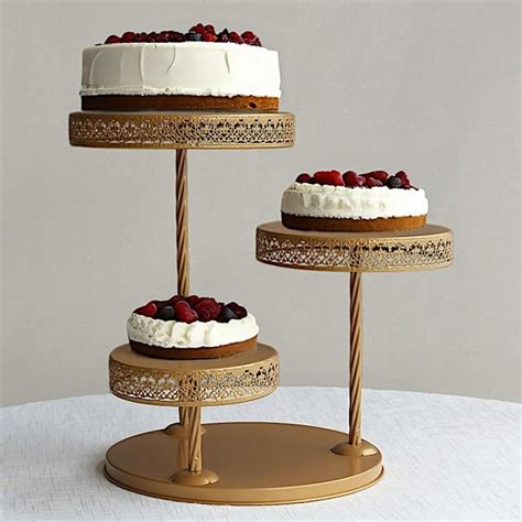 balsacircle  tier gold metal  hollow lace design pedestal cake