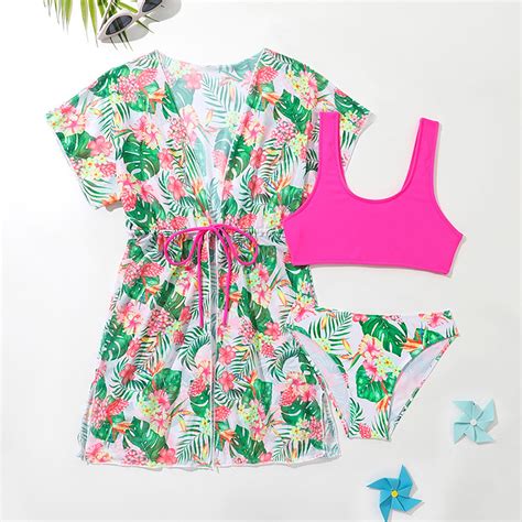 Xdzjlr Girl Swimsuit Baby Piece Green Leaves Prints Bikini Briefs Bikini Beach Set Swimwear