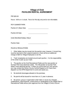 Fillable Online Pavilion Rental Agreement Form Village Of Ovid Fax