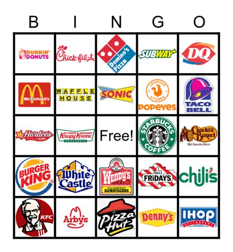 Fast Food Bingo Printable