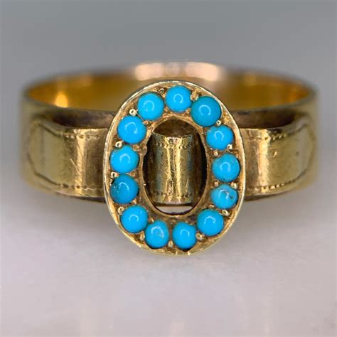 Stylised Victorian Turquoise Buckle Ring Chique To Antique Jewellery