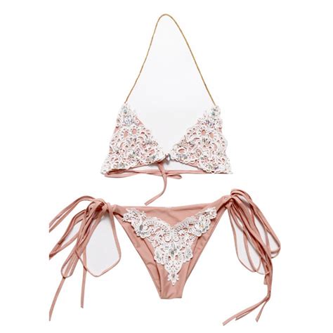 Pink Sexy Bikini With Crystal Halter Swimsuits For Women Wetsuitsbuy