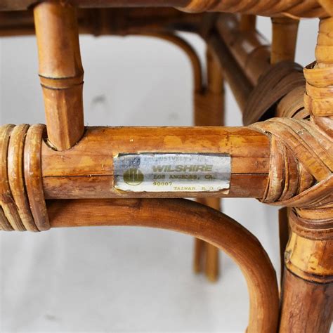 Rectangular Brown Bamboo Rattan Wrapped Side Tables After Franco Albini